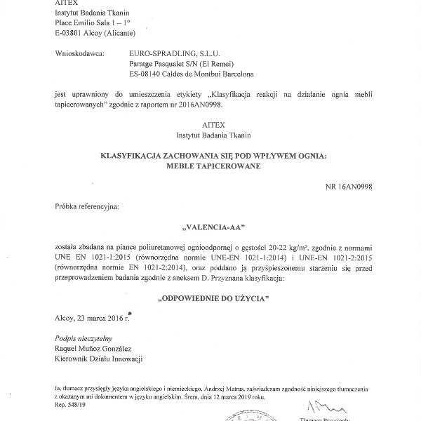 valencia - trudnopalnosc EN 1021 1 2015 1021 2 2015